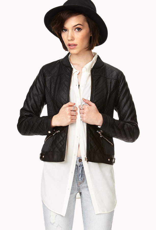 chic quilted faux leather jacket black leather jacket by forever 21 ...